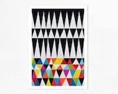 Triangles N.1.  (colorful & black). Geometric Illustration print (A4).