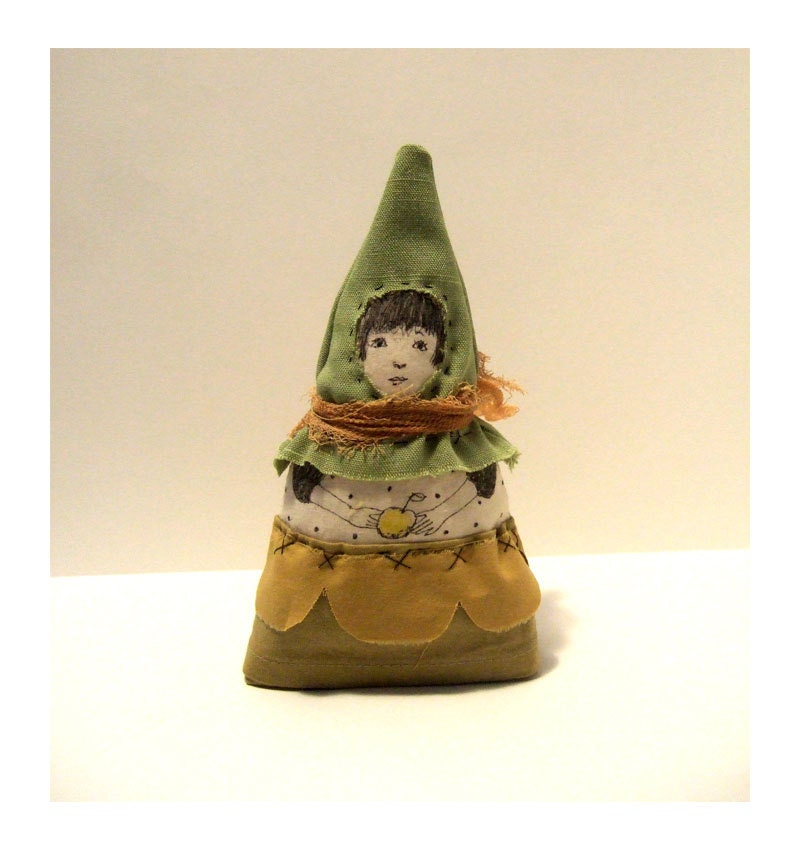 doll art original fabric GIRL with an APPLE gift souvenir