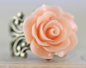 Rose Ring Flower Rings Peach Pink Bridesmaids Gift Wedding Jewelry - Brass or Silver Handmade by Inspired by Elizabeth - inspiredbyelizabeth