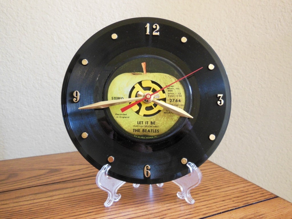 THE BEATLES 45rpm Record Clock 7" For Desk or Wall (Let It Be) - Stand Included