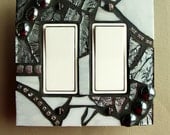 Silver and Shiny  -  Handmade Double ROCKER Mosaic Light Switch Cover Wall Plate