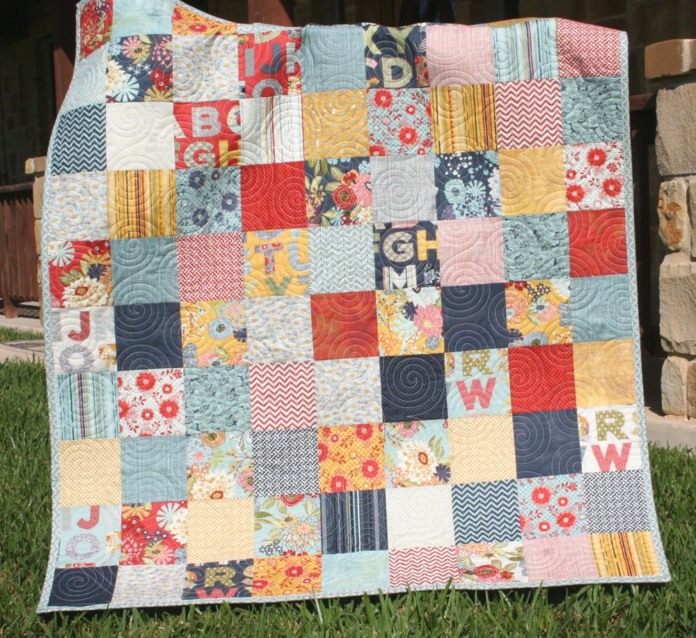 Baby Quilt PB&J Boy or Girl Unisex Crib Bedding PBandJ Red Blue Yellow