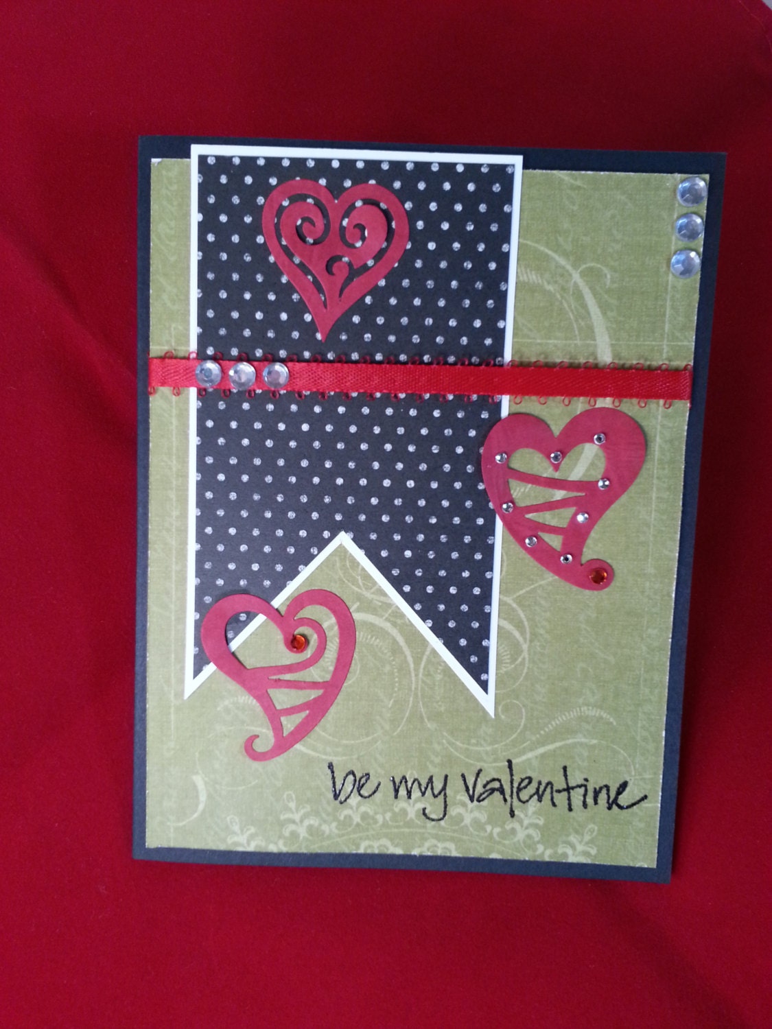 Red and Green Valentine with Hearts
