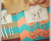 Monogram table and wall frames custom hand painted with burlap in chevron dots or stripes enter code HOLIDAY12 at checkout