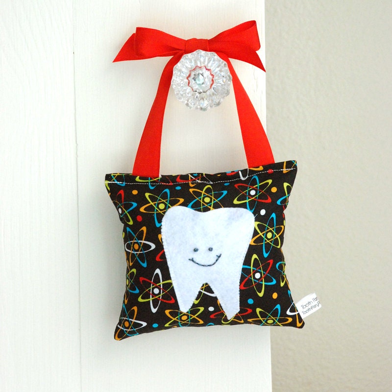 Boys Tooth Fairy Pillow in Science, Atom, Molecule Cotton Print