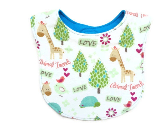 Toddler Girl Cream/Blue/Green Giraffe Animal Friends Flannel Bib