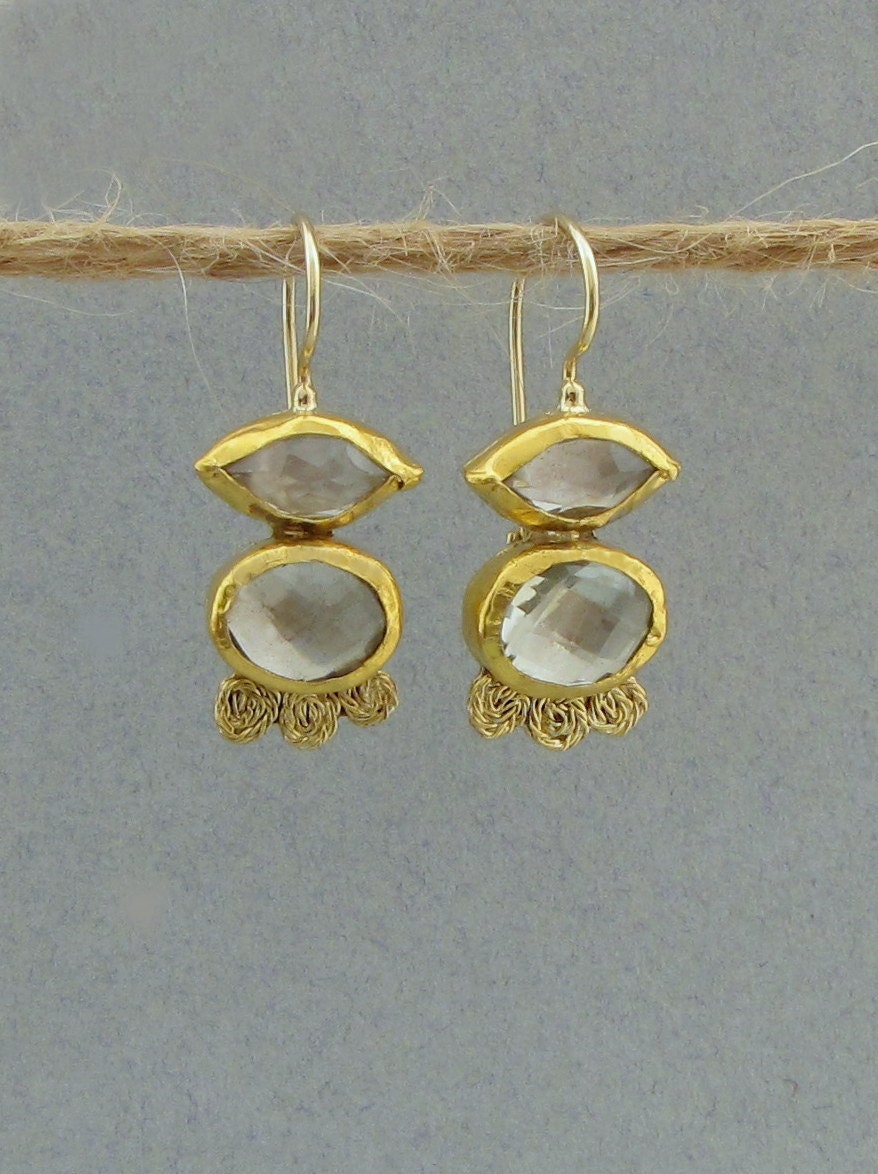 24k Gold Earrings with Green Amethyst