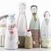Mother's Day family portrait, grandma, parents and three children in Sage green, mint, light blue, stripes and polka dots -handmade dolls