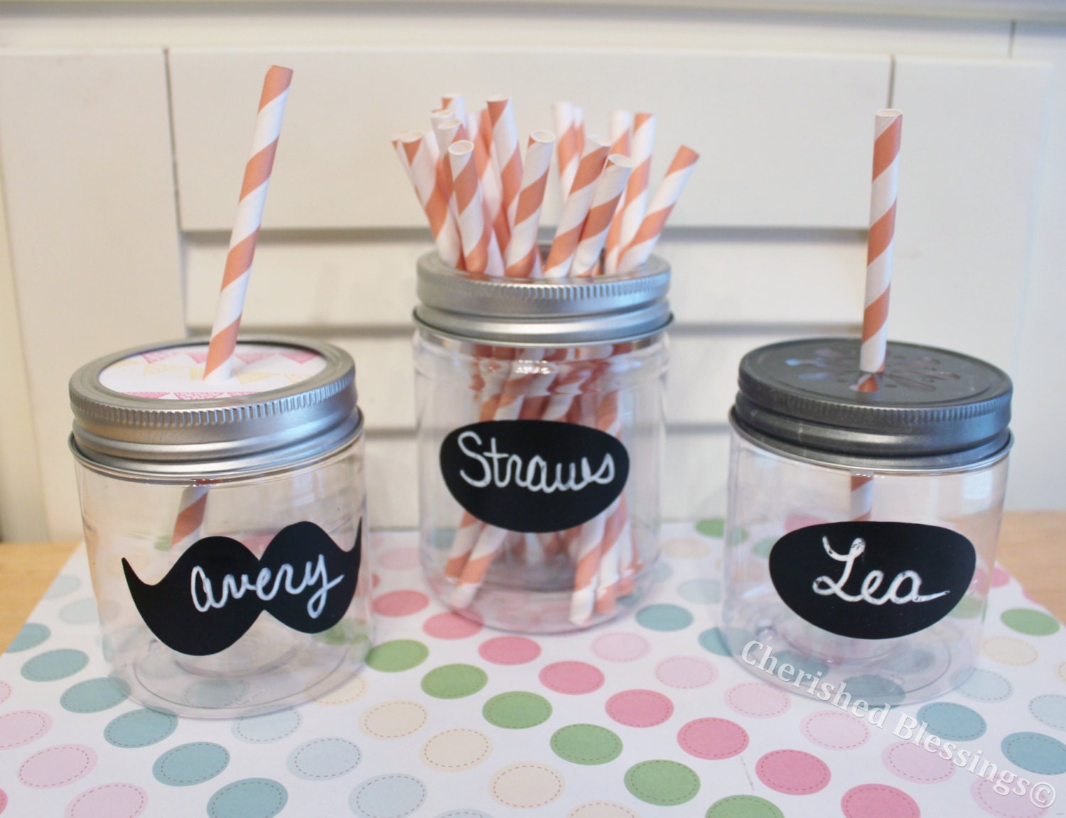 25 Peach Paper Straws SHORT COCKTAIL LENGTH 5.75in Orange Retro Vintage Style Circus Wedding Birthday Bridal Baby Shower W/ Printable Flags Il_170x135