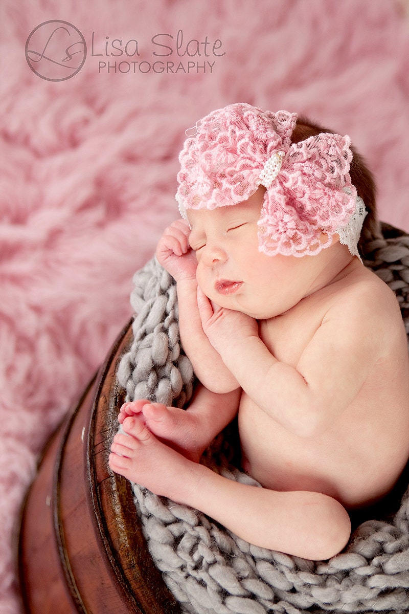 Baby headband, newborn headband, adult headband, child headband and photography prop The single sprinkled- Lacey lace bow headband