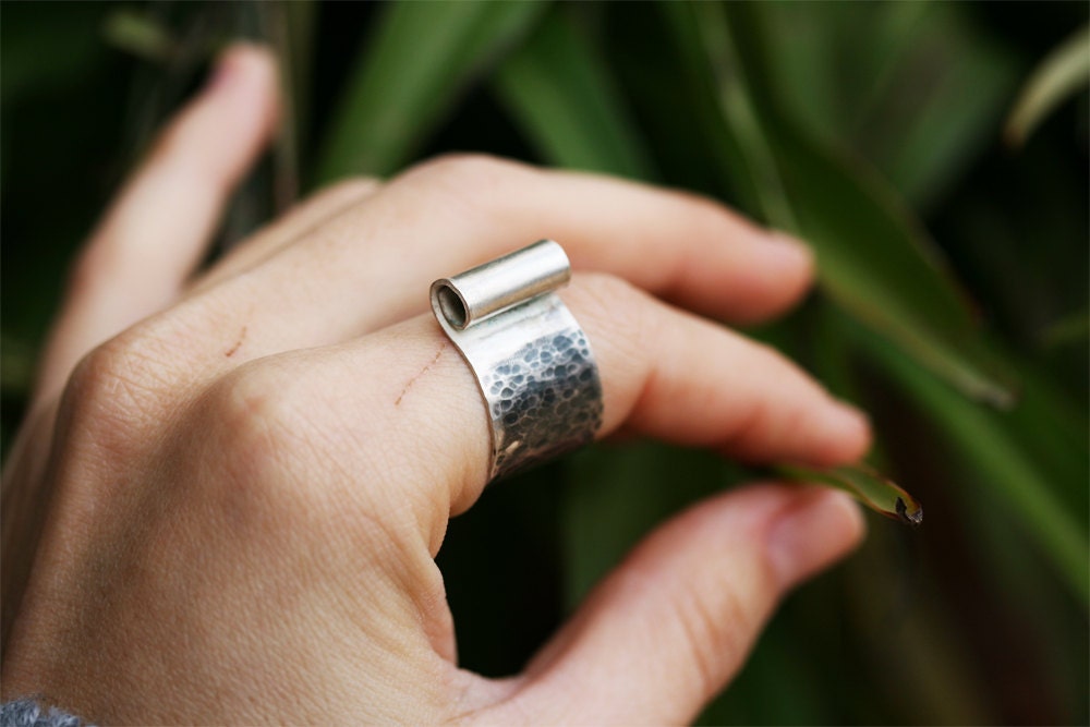 Hammered Silver Ring, wide silver band, adjustable silver ring, open silver ring