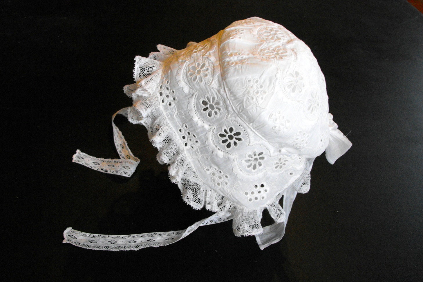 Vintage  French Handmade Baby Bonnet Heavily Embroidered