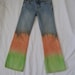 Girls tie dyed upcycled blue jeans size 7 Slim color Orange,Yellow and Green