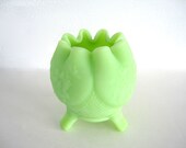 Fenton Rose Bowl Vase Glass Lime Green Satin Footed Cottage Chic Retro - BrooklynStVintage