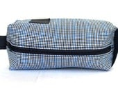 Wool dopp kit, men's shaving kit, wash bag, toilet bag, blue,brown and white, travel bag