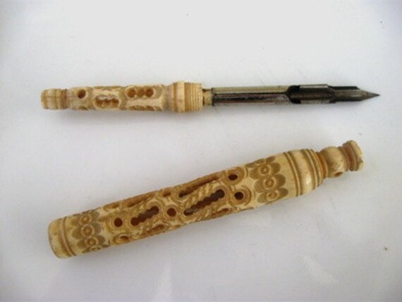 Vintage carved  bone Calligraphy pen
