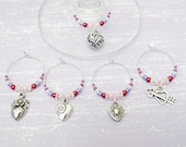 Heart Wine Charms - Set of 5 silver heart wine glass charms