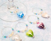 Heart Wine Charms - Set of 5 glass heart wine glass charms