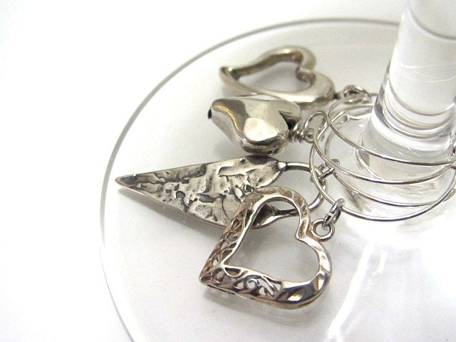 Wine Charms/Wine Markers Sterling Silver Hearts Wedding Anniversary Housewarming Drink IDs Party Favors