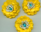 Summer Inspired Paper Peonies in Bright Yellow, Bookprint and Blue Pearl