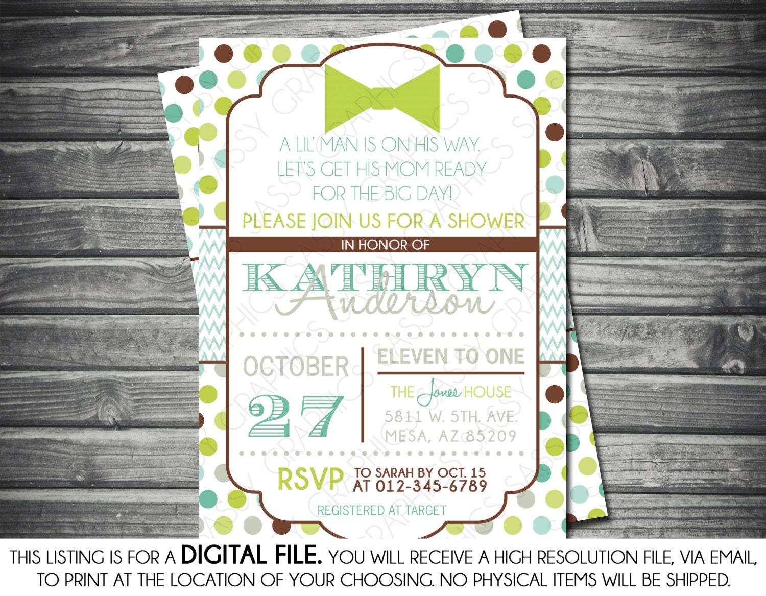 Boy Baby Shower Invitation - Lil' Man, Polka Dots, Chevron, Blue, Green, Brown Printable, Digital