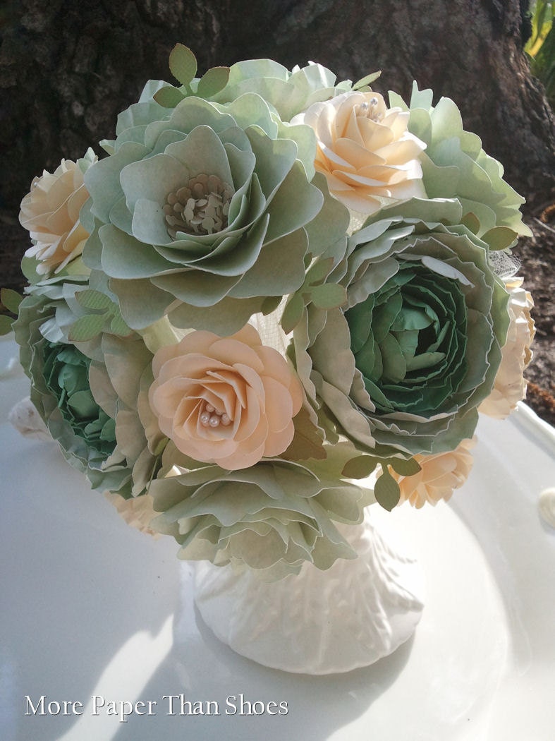 Handmade Paper Flower Wedding Bouquet - Sea Foam And Ivory - Bride or Bridesmaid - Custom Made - Any Color Il_170x135