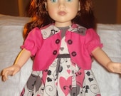 Super cute pink & grey heart covered dress with jacket for American Girl Doll - ag143