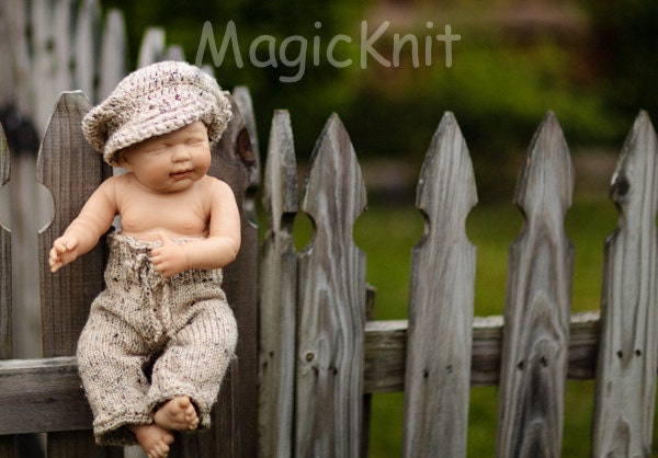 Ready to ship. Fisherman, Cast of Crew Cap Hat and pants. Size newborn. Great for photo prop.