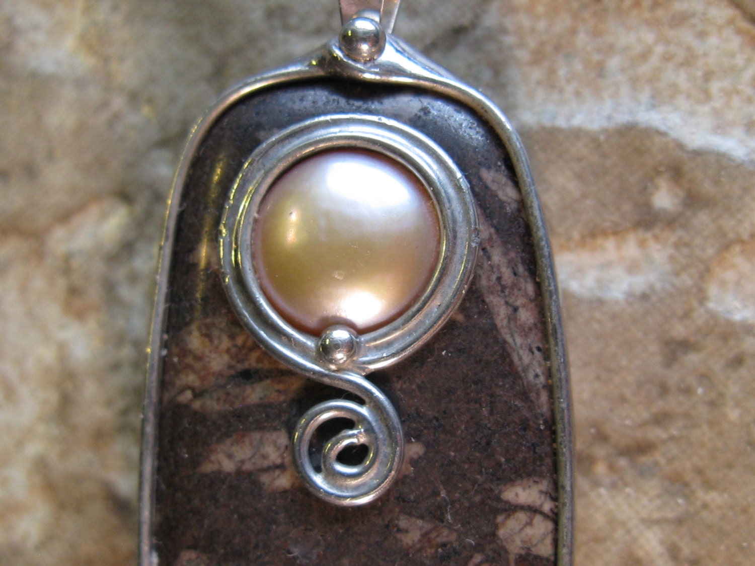 Basalt Stone & Pearl Pendant