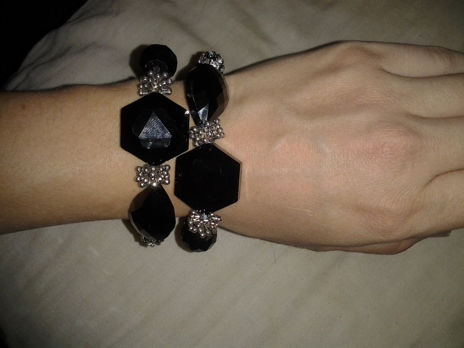 Glass Black and Sliver Bracelet