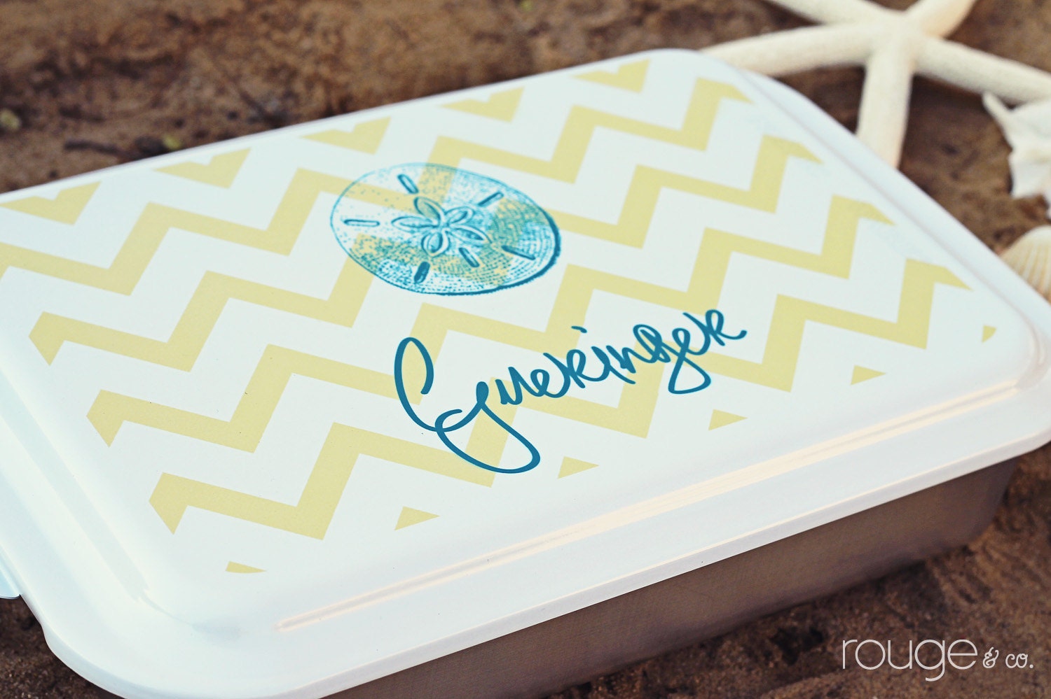 monogrammed casserole covered dish or cake pan - SEASIDE COLLECTION - 13"x9" stainless steel with white, monogrammed lid