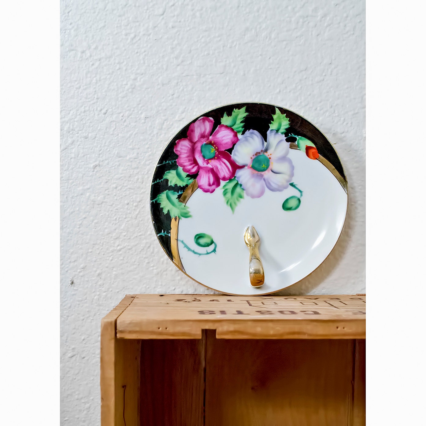 1920s Noritake Plate / 20s Hand Painted Floral Dish with Handle