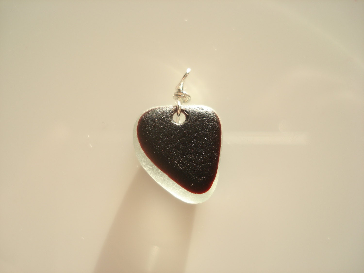Sea Glass rare DRILLED Blood Red Heart  - E0817 - from Seaham, UK