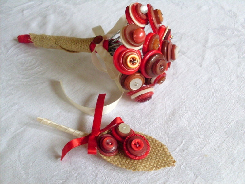 Custom Toss Bouquet Set, Button bouquet, boutonniere