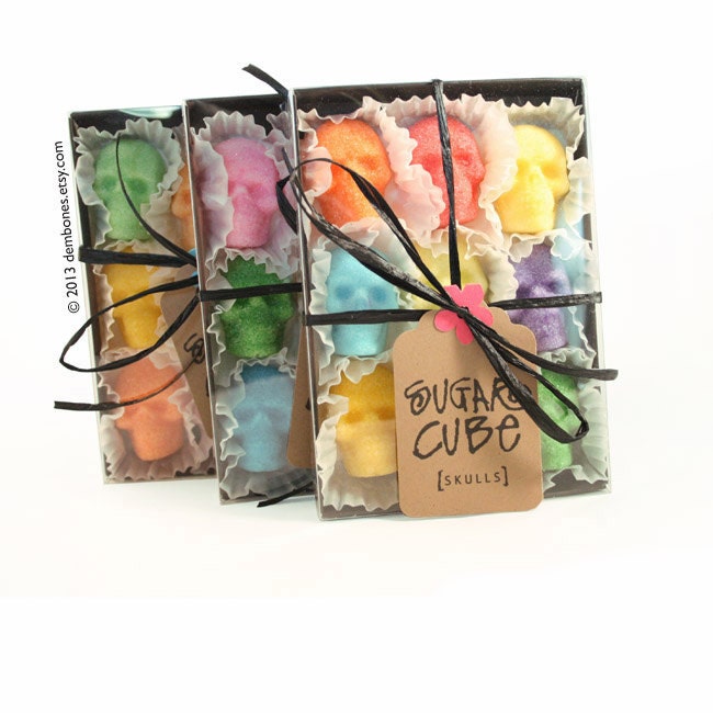 Sugar Cube Skulls Dia De Los Muertos Colors - box of nine skulls