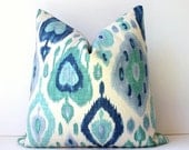 Ikat Decorative Designer Pillow Cover 18 Accent Cushion turquoise teal indigo Blue navy emerald green modern suzani robins egg
