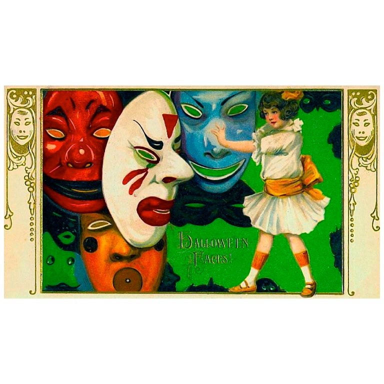 Halloween Faces  handcut wood wooden jigsaw puzzle  8.25" x 14.75"  150-200 pieces