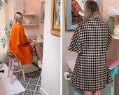 vintage 60's reversible orange and houndstooth swing jacket mod retro women's