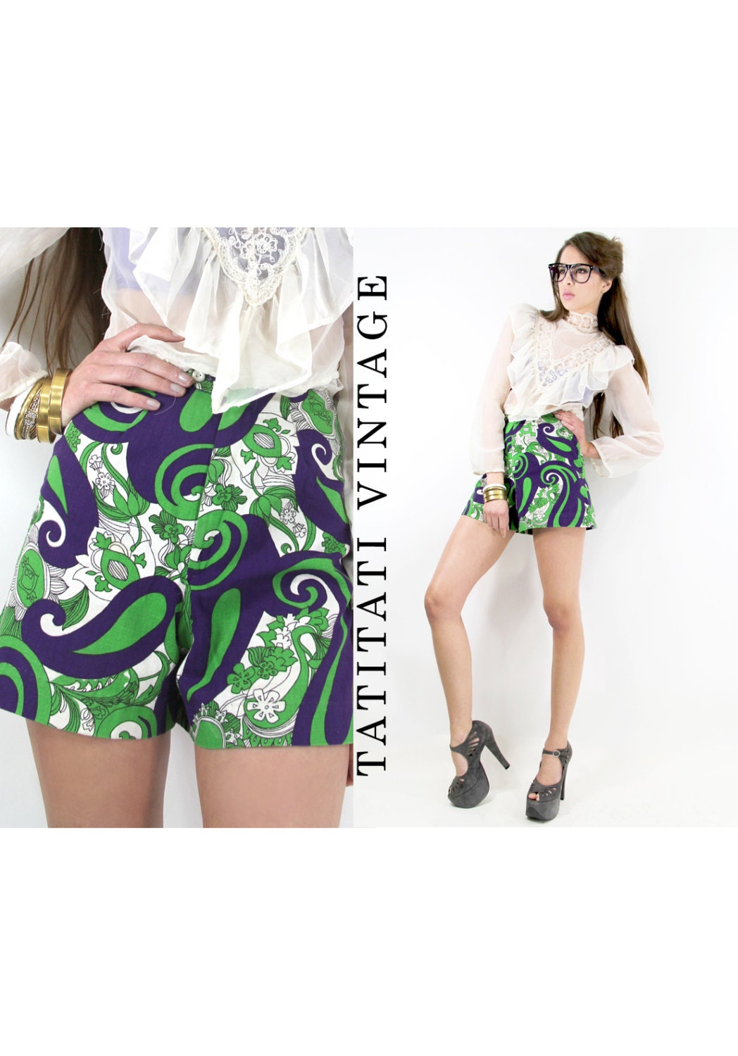 Vintage 60s PAISLEY High Waisted Shorts // Judy Bee - Vintage Clothes by TatiTatiVintage on Etsy