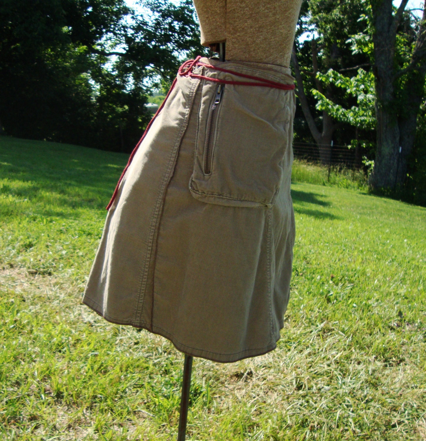 Half Chupa Wrap in Corduroy/ Womens Pocket Skirt/Asian Print Skirt/Upcycled Skirt/Womens Wrap