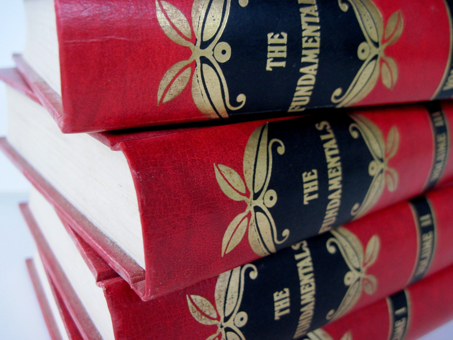 Vintage Red Books 4 Volume Set Instant Library Books Red Black Gold Photography Prop