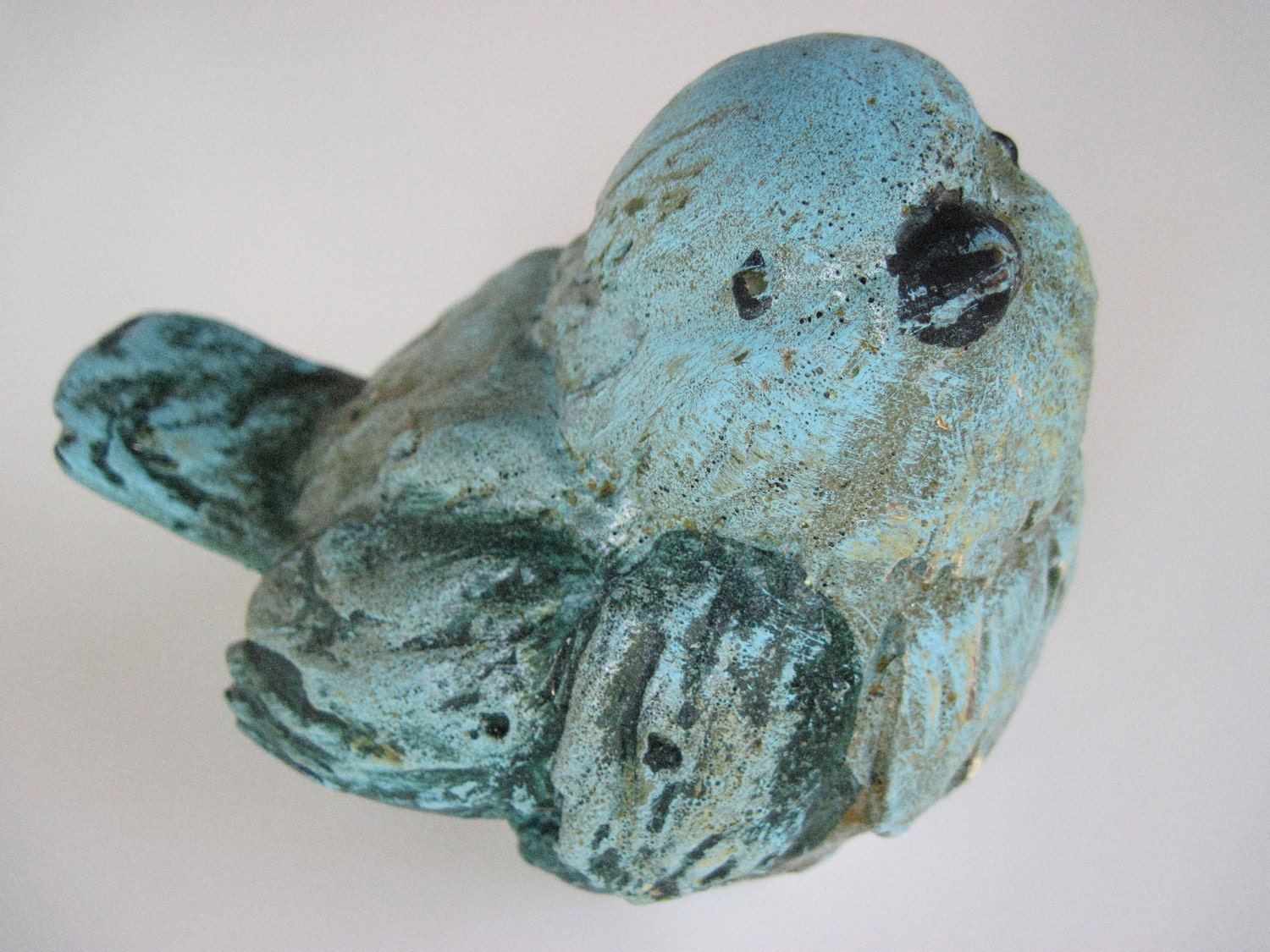 Bird Decor Blue Green French Country Wedding Bird Cottage Chic Speckled Life Like Bird Fluffy Bird