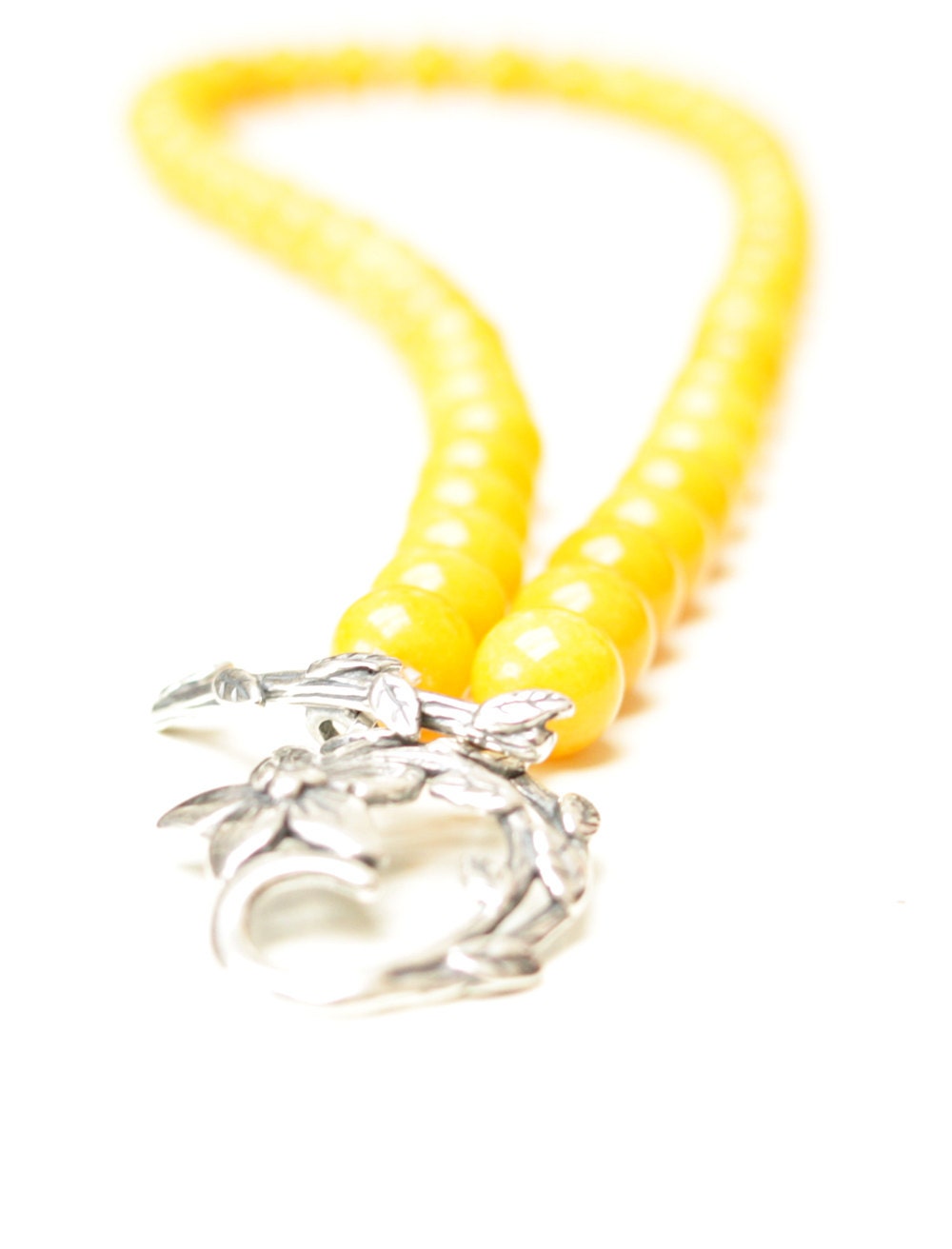 Yellow necklace, yellow gemstone necklace with silver plated floral clasp. Italian gemstone jewelry.