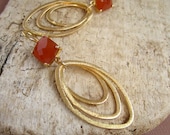 Carnelian Gold Vermeil Link Earrings Brushed Marquis Hoops