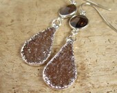 Druzy Earrings Drusy Smokey Quartz Sterling Silver Bezel Set