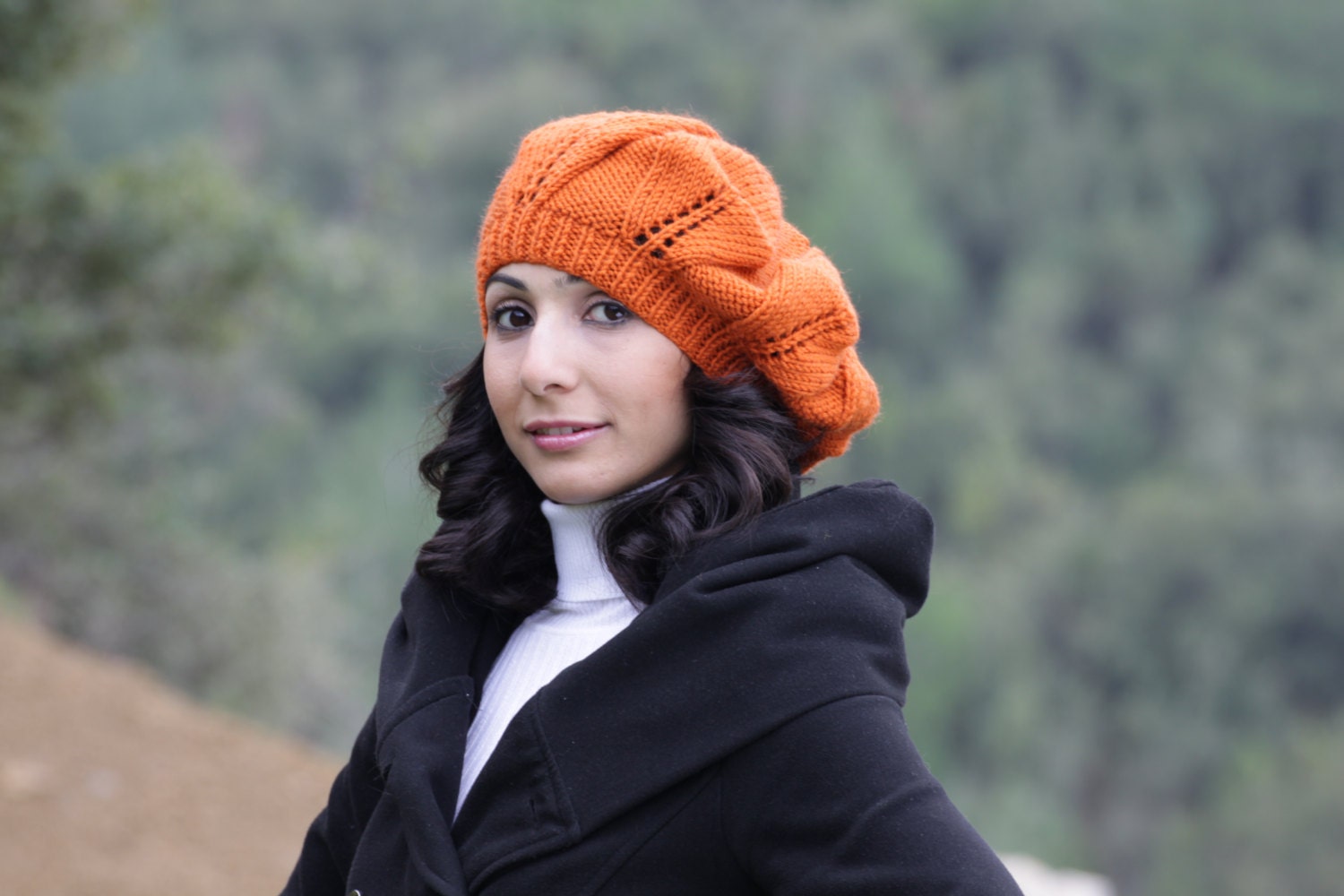 Knit Slouch beret Hat for Women in Pumpkin color