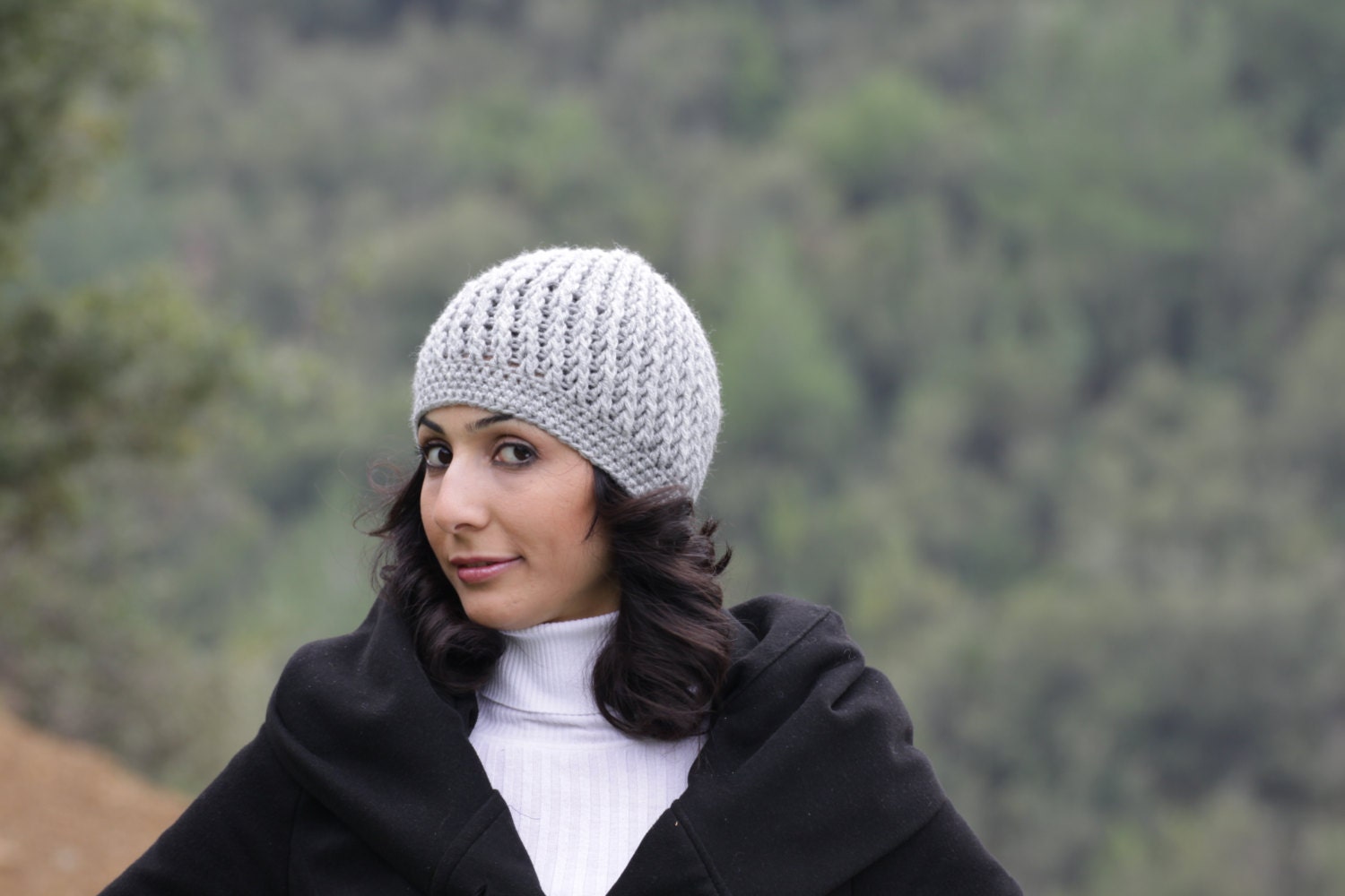 Winter Crochet Hat for Women, Grey fashion Adult Beanie, Super Soft lightweight