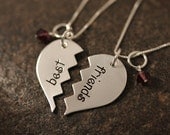 Custom Hand Stamped Sterling Silver Best Friends Broken Hearts Necklaces SET OF TWO