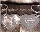 Custom engraved photo key chain heart shape double sided