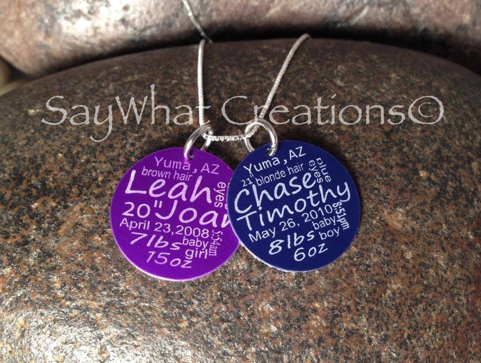 Custom Engraved Subway Art Style Necklace with your Child's Name and Birth information TWO DISKS
